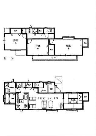 Floor plan. (E Building), Price 40,500,000 yen, 4LDK, Land area 124.43 sq m , Building area 96.05 sq m