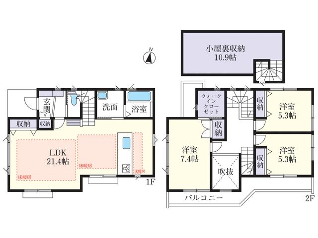 Floor plan. 52,400,000 yen, 3LDK, Land area 126.07 sq m , Building area 96.52 sq m Asama-cho 1-chome, floor plan