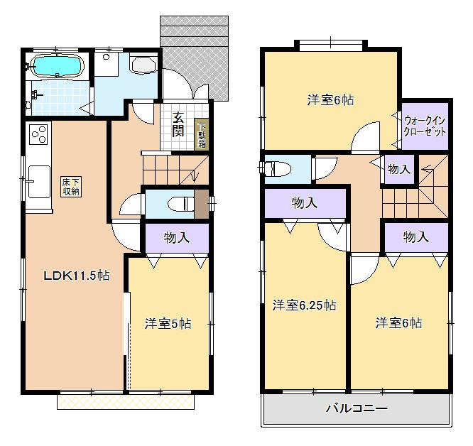 Floor plan. 33,900,000 yen, 4LDK, Land area 110.21 sq m , Building area 87.98 sq m All rooms flooring ・ The second floor of all rooms 6 Pledge or more of a walk-in closet 4LDK