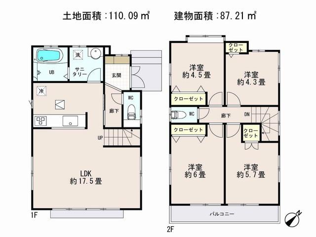 Floor plan. (5 Building), Price 31,800,000 yen, 4LDK, Land area 110.09 sq m , Building area 87.21 sq m