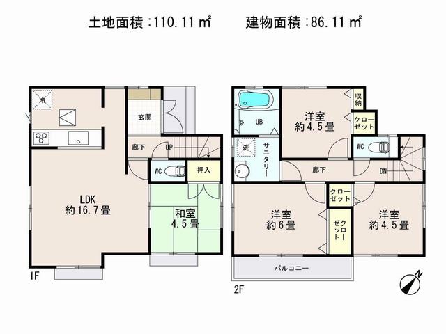 Floor plan. (18 Building), Price 30,800,000 yen, 4LDK, Land area 110.11 sq m , Building area 86.11 sq m
