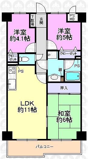 Floor plan. 3LDK, Price 14.8 million yen, Occupied area 59.16 sq m , Balcony area 7.39 sq m