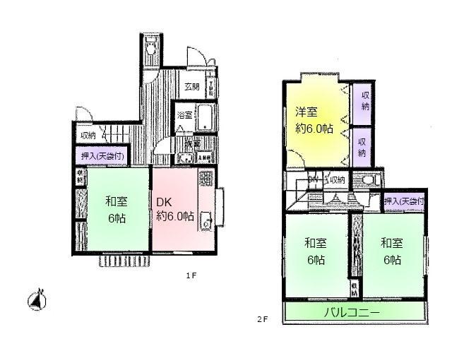 Floor plan. 21 million yen, 4DK, Land area 98.82 sq m , 2-chome Floor building area 84.66 sq m Higashimurayama Noguchi-cho