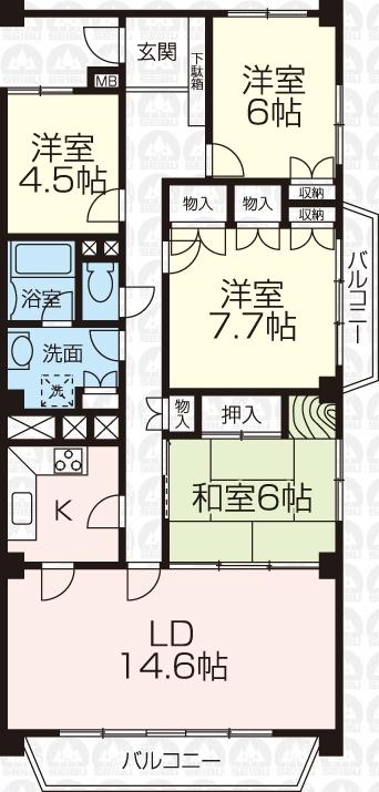 Floor plan. 4LDK, Price 17.8 million yen, Footprint 96.7 sq m , Balcony area 6.34 sq m