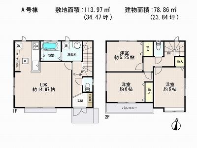 Floor plan. (A Building), Price 35,800,000 yen, 3LDK, Land area 120 sq m , Building area 78.86 sq m