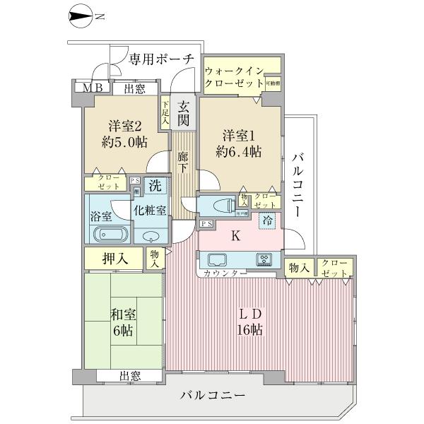 Floor plan. 3LDK, Price 23.8 million yen, Occupied area 83.84 sq m , Balcony area 14.09 sq m