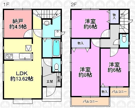 Floor plan. (E Building), Price 34,800,000 yen, 3LDK+S, Land area 110.01 sq m , Building area 86.94 sq m
