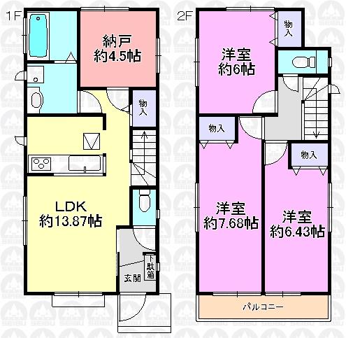 Floor plan. (H Building), Price 33,800,000 yen, 3LDK+S, Land area 113.5 sq m , Building area 88.49 sq m