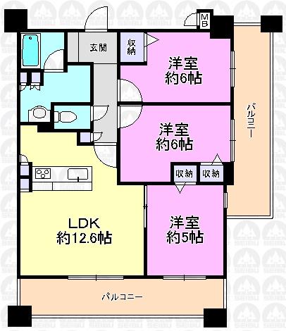 Floor plan. 3LDK, Price 20,900,000 yen, Occupied area 64.73 sq m , Balcony area 24.21 sq m