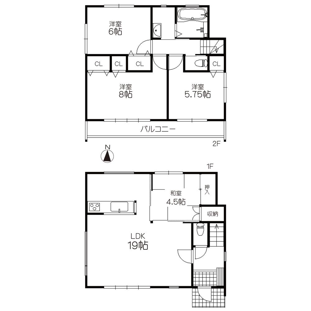 Floor plan. (Building 2), Price 34,800,000 yen, 4LDK, Land area 119.3 sq m , Building area 93.95 sq m