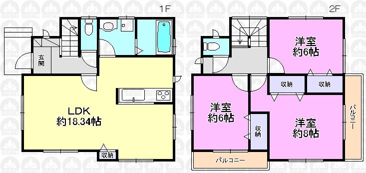 Floor plan. (1 Building), Price 30,800,000 yen, 3LDK, Land area 112.05 sq m , Building area 89.1 sq m