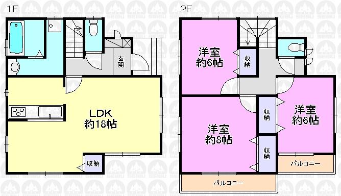 Floor plan. (Building 2), Price 29,800,000 yen, 3LDK, Land area 112.31 sq m , Building area 89.1 sq m