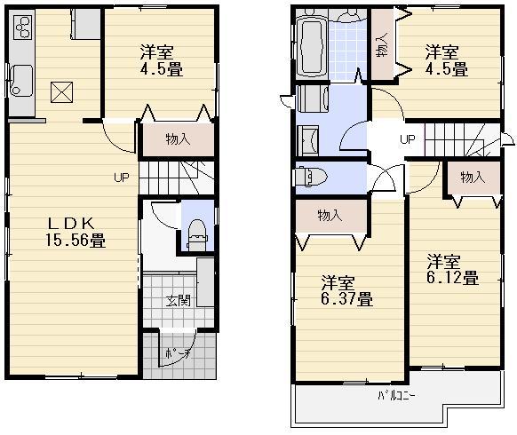 Floor plan. (H Building), Price 31,800,000 yen, 4LDK, Land area 110.24 sq m , Building area 86 sq m
