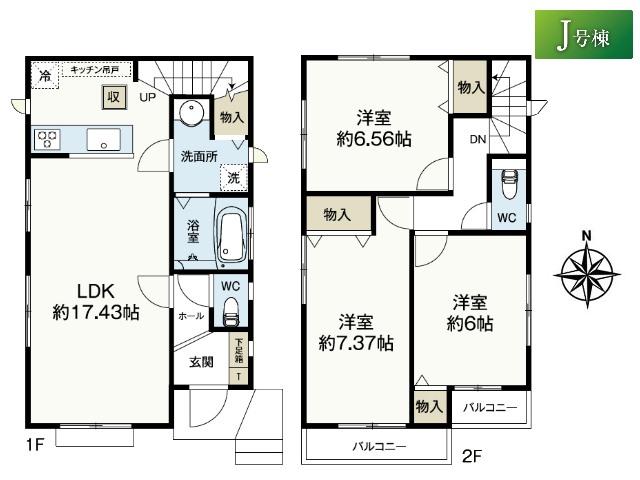 Floor plan. 29,800,000 yen, 3LDK, Land area 110.08 sq m , Building area 87.14 sq m Higashimurayama Suwa-cho 2-chome, J Building Floor plan