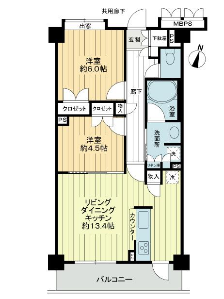 Floor plan. 2LDK, Price 26,900,000 yen, Occupied area 56.65 sq m , Balcony area 6.87 sq m floor plan
