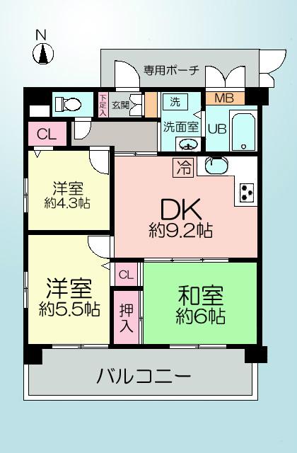 Floor plan. 3DK, Price 23,900,000 yen, Footprint 57.1 sq m , Balcony area 10.57 sq m