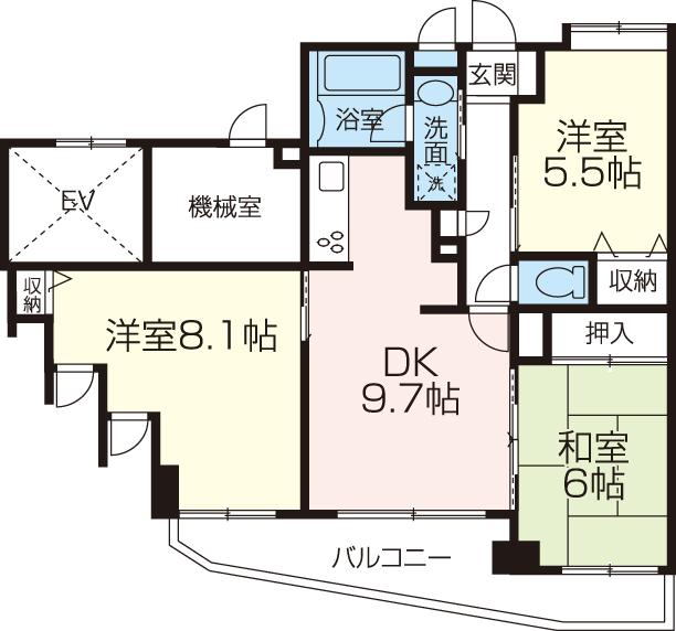 Floor plan. 3LDK, Price 16.2 million yen, Occupied area 63.06 sq m , Balcony area 9.04 sq m