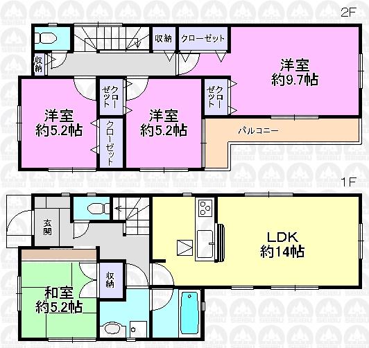 Floor plan. (Building 2), Price 28.8 million yen, 4LDK, Land area 119.04 sq m , Building area 94.76 sq m