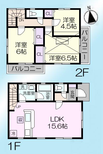 Floor plan. (3 Building), Price 37,800,000 yen, 3LDK, Land area 100.1 sq m , Building area 76.95 sq m