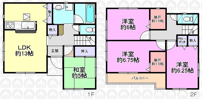 Floor plan. (1 Building), Price 35,800,000 yen, 4LDK+2S, Land area 85.1 sq m , Building area 90.31 sq m
