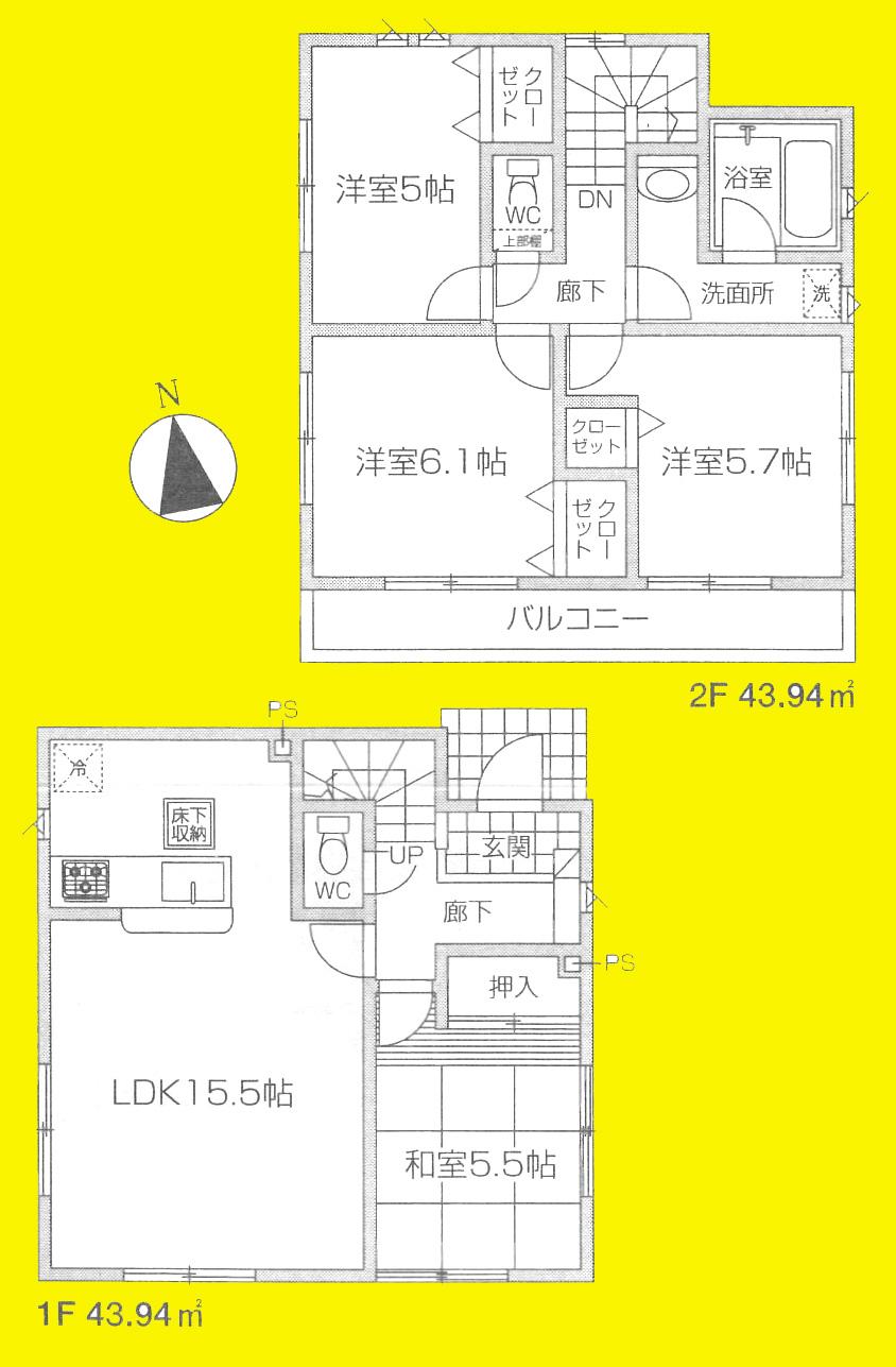 Floor plan. (2), Price 42,800,000 yen, 4LDK, Land area 110.09 sq m , Building area 87.88 sq m