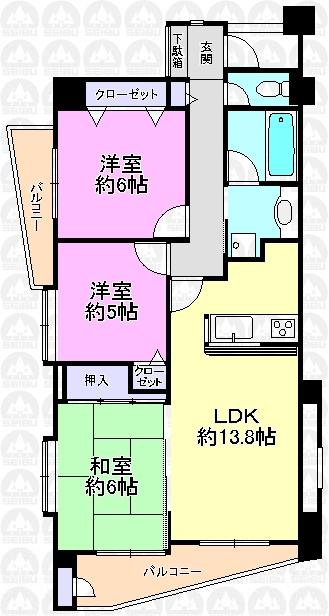 Floor plan. 3LDK, Price 29,800,000 yen, Occupied area 73.15 sq m , Balcony area 11.57 sq m
