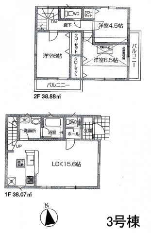 Floor plan. 37,800,000 yen, 3LDK, Land area 100.1 sq m , Building area 76.95 sq m 3 Building.
