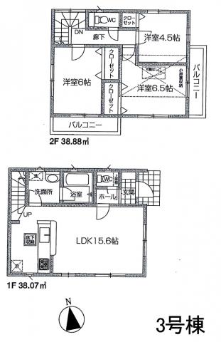 Floor plan. 37,800,000 yen, 3LDK, Land area 100.1 sq m , Building area 76.95 sq m 3 Building. 