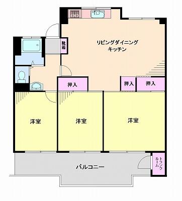 Floor plan. 3LDK, Price 12.8 million yen, Occupied area 83.91 sq m , Balcony area 14.4 sq m