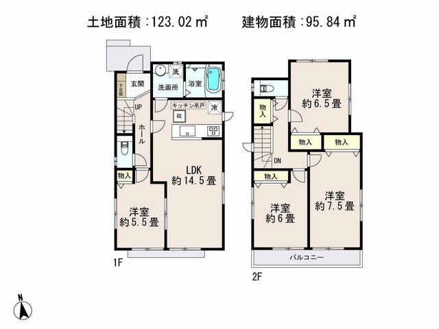 Floor plan. (G Building), Price 32,800,000 yen, 4LDK, Land area 123.02 sq m , Building area 95.84 sq m