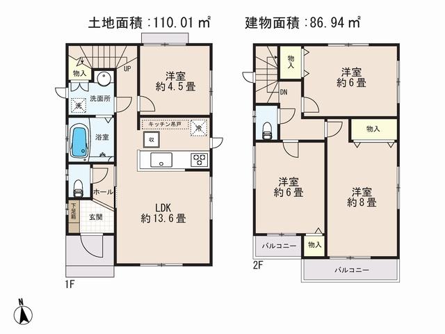 Floor plan. (C Building), Price 33,800,000 yen, 4LDK, Land area 110.01 sq m , Building area 86.94 sq m