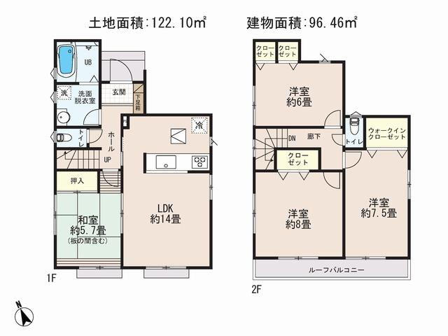 Floor plan. (1 Building), Price 35,800,000 yen, 4LDK, Land area 122.1 sq m , Building area 96.46 sq m