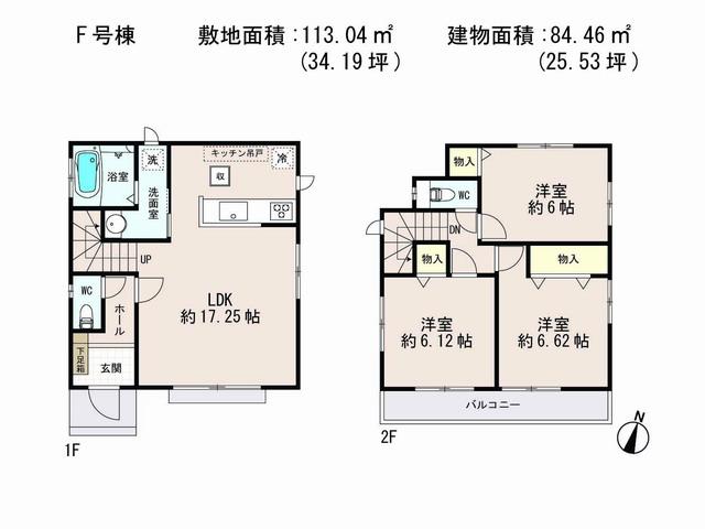 Floor plan. (F Building), Price 28.8 million yen, 3LDK, Land area 113.04 sq m , Building area 84.46 sq m