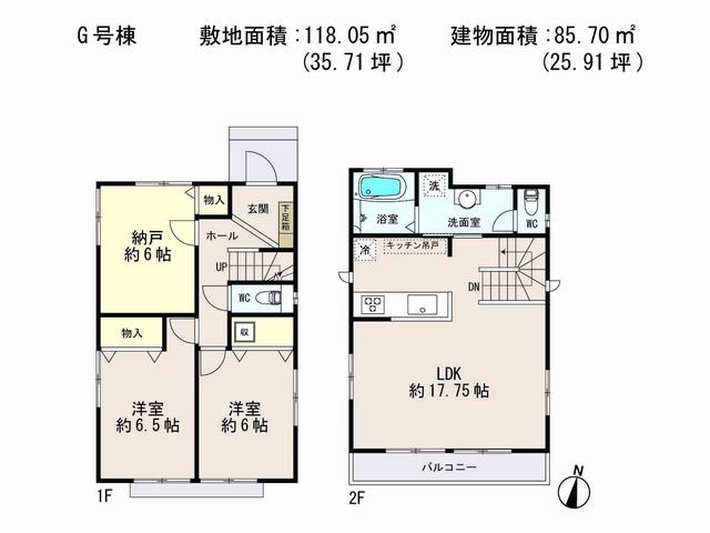 Floor plan. (G Building), Price 27,800,000 yen, 3LDK, Land area 118.05 sq m , Building area 85.7 sq m
