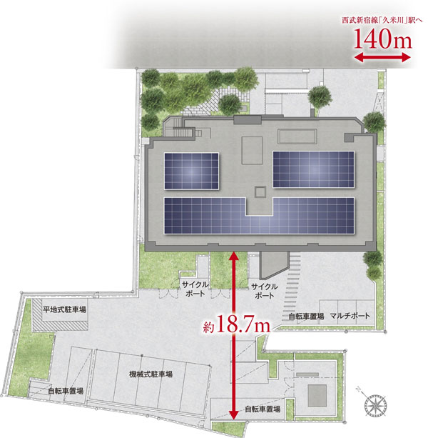 Site layout. In Zentei southwestward, Parking and green space is created on the front about 18m ※ Which was raised drawn based on drawing, In fact and it may be slightly different.