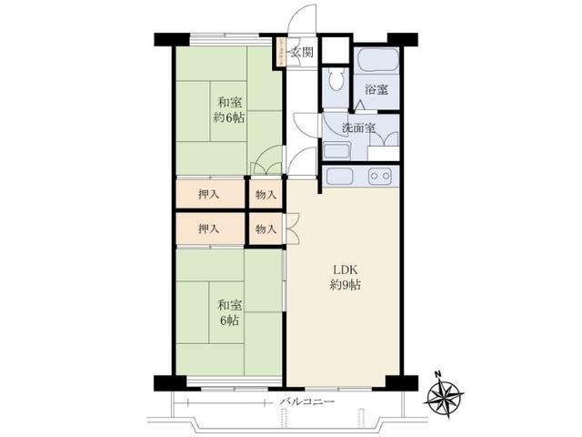 Floor plan. 2LDK, Price 12.8 million yen, Occupied area 52.94 sq m , Balcony area 7.42 sq m Sunny life Kumegawa Floor