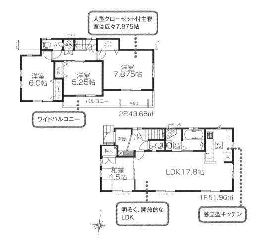 Floor plan. (Building 2), Price 30,800,000 yen, 4LDK, Land area 100 sq m , Building area 95.64 sq m