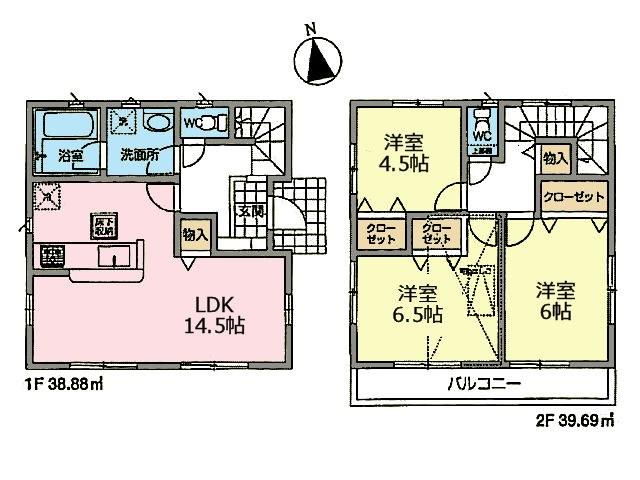 Floor plan. 35,800,000 yen, 3LDK, Land area 100.1 sq m , Building area 78.57 sq m