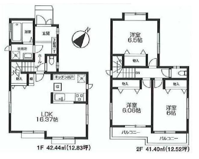 Floor plan. (Building 2), Price 34,800,000 yen, 3LDK, Land area 106.18 sq m , Building area 83.84 sq m