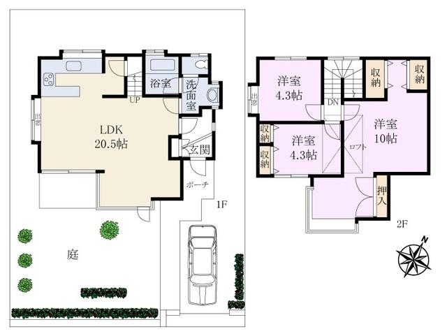 Floor plan. 28.8 million yen, 3LDK, Land area 136.84 sq m , Building area 80.74 sq m, Aoba-cho 1-chome Floor