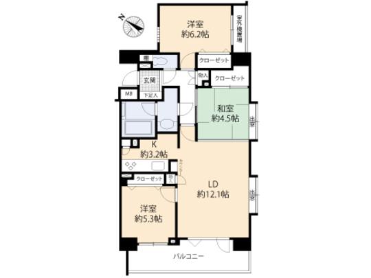 Floor plan. 3LDK, Price 30,800,000 yen, Occupied area 70.93 sq m , Balcony area 10.36 sq m floor plan