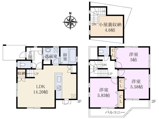 Floor plan. 28,300,000 yen, 3LDK, Land area 91.23 sq m , Building area 72.49 sq m Higashimurayama Fujimi 3-chome Floor