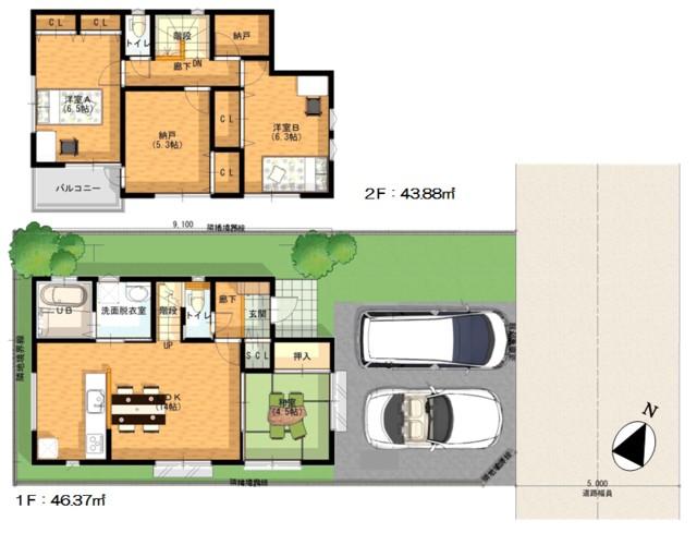 Floor plan. (1 Building), Price 38,800,000 yen, 3LDK+S, Land area 116.21 sq m , Building area 90.25 sq m