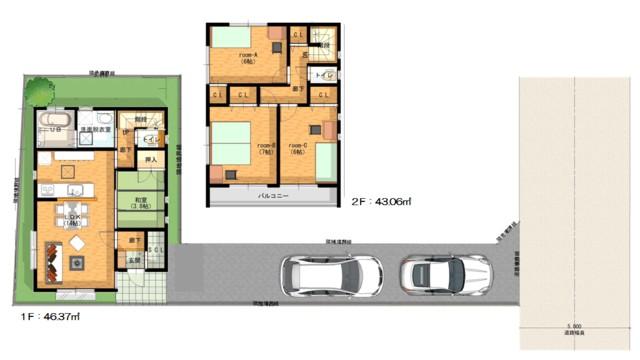 Floor plan. (Building 2), Price 35,800,000 yen, 4LDK, Land area 119.91 sq m , Building area 89.43 sq m