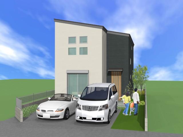 (1 Building) Rendering car space parallel 2 cars. (1 Building) Rendering