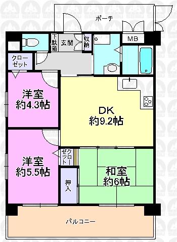 Floor plan. 3DK, Price 23,900,000 yen, Footprint 57.1 sq m , Balcony area 10.57 sq m
