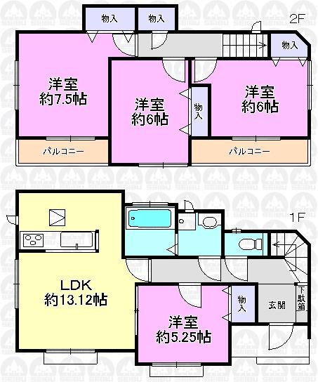 Floor plan. (1 Building), Price 34,800,000 yen, 4LDK, Land area 115.64 sq m , Building area 89.27 sq m