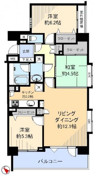 Floor plan. 3LDK, Price 30,800,000 yen, Occupied area 70.93 sq m , Balcony area 10.36 sq m