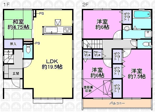 Floor plan. (5 Building), Price 34,800,000 yen, 4LDK, Land area 103.48 sq m , Building area 98.01 sq m