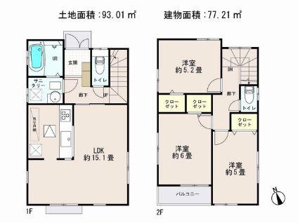 Floor plan. 27,800,000 yen, 3LDK, Land area 93.01 sq m , A feeling of opening considering the building area 77.21 sq m usability LDK